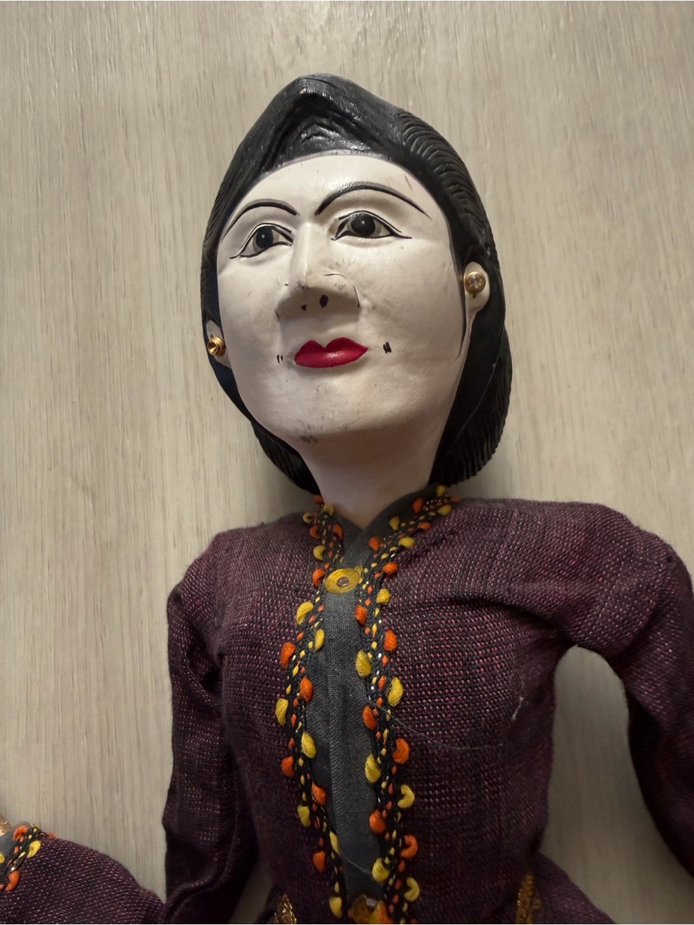 2 Vintage Asian Indonesian Pair Couple Marionette Rod Puppet Dolls - Picture 7 of 13